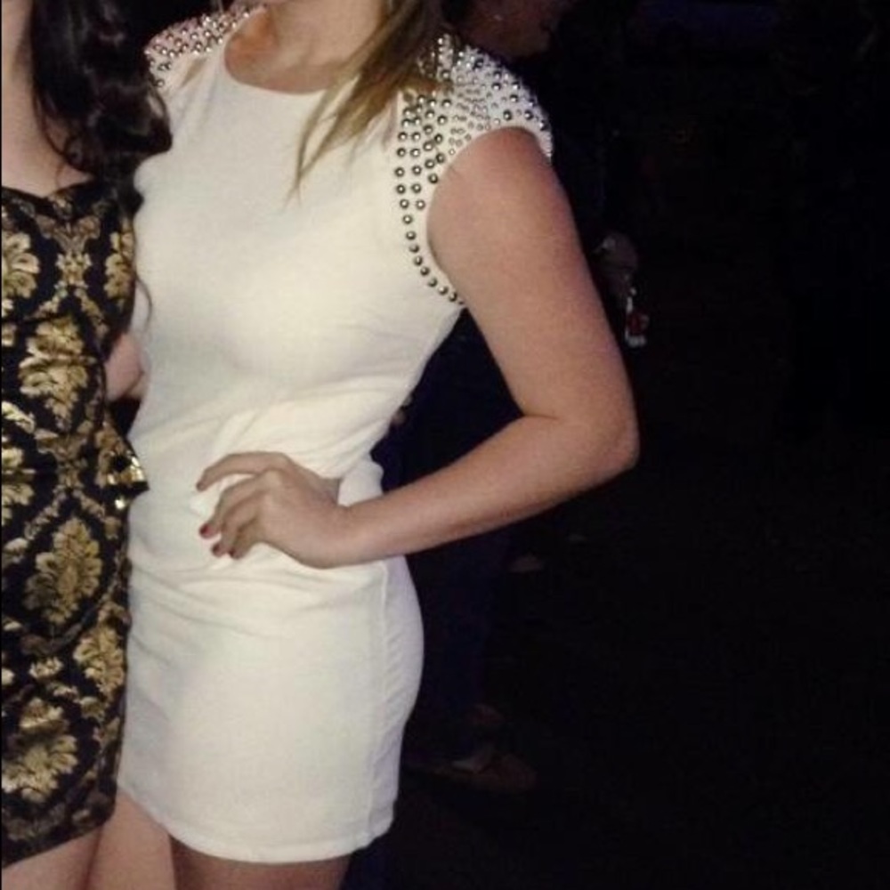 Cream Dress with Metallic Shoulders